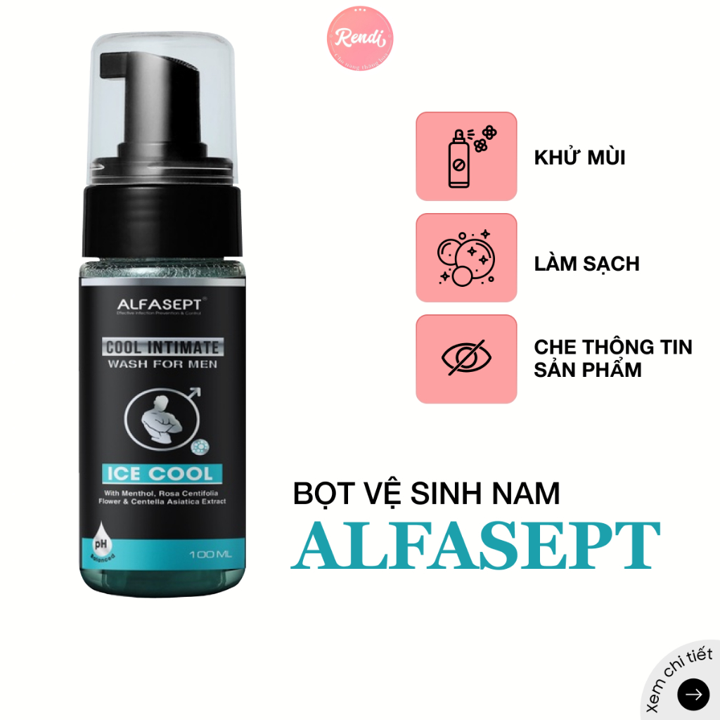 Bọt Vệ Sinh Nam ALFASEPT Intimate Wash For Men Giúp Làm Sạch Nhẹ Nhàng, Khử Mùi, Ngăn Ngừa Nấm Ngứa Lọ 100ml | Lalendi