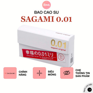 ĐEO NHƯ KHÔNG ĐEO | Bao cao su Sagami 0.01 siêu mỏng bằng 1/3 sợi tóc, siêu chân thật (5 bao/hộp) | Rendi Store