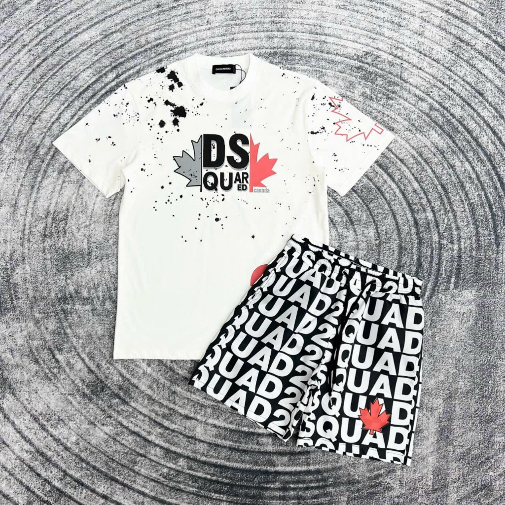🔥Hot🔥 Bộ Quần Áo Thun DSQ2 Nam Phối Màu Đen Trắng, Bộ Áo Phông DSQ Chất Liệu Cotton Thoáng Mát