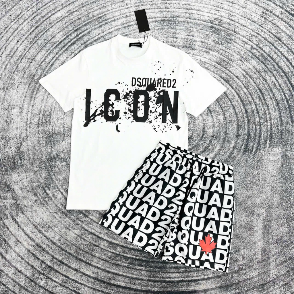 🔥Hot🔥 Bộ Quần Áo Thun DSQ2 Nam Phối Màu Đen Trắng, Bộ Áo Phông DSQ Chất Liệu Cotton Thoáng Mát