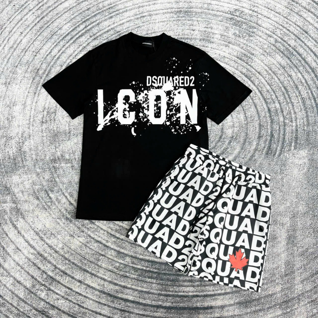 🔥Hot🔥 Bộ Quần Áo Thun DSQ2 Nam Phối Màu Đen Trắng, Bộ Áo Phông DSQ Chất Liệu Cotton Thoáng Mát