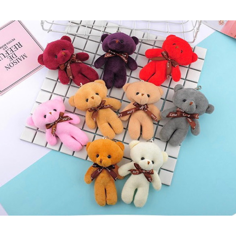 Móc khoá gấu teddy đeo nơ xinh (dài 12cm)