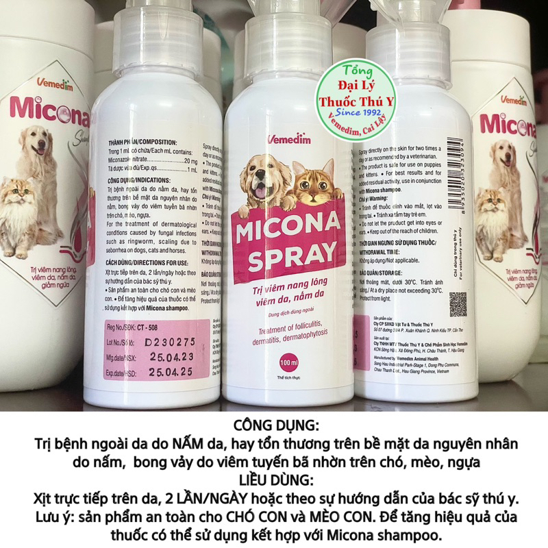 MICONA Spray xịt nấm da, viêm da chó mèo