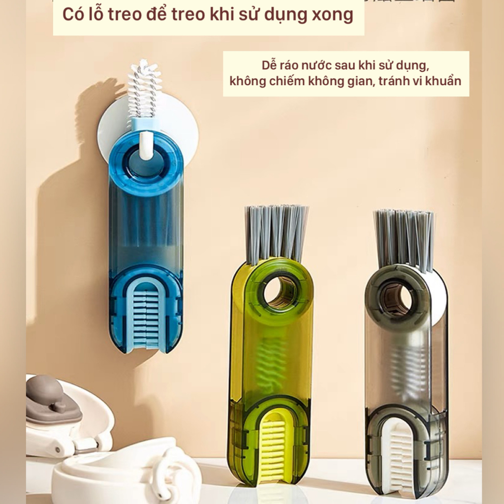 Bàn Chải Cọ Rửa 3 Đầu Xoay Đa Năng Rửa Sạch Cốc, Núm Vú Giả, Bàn Phím