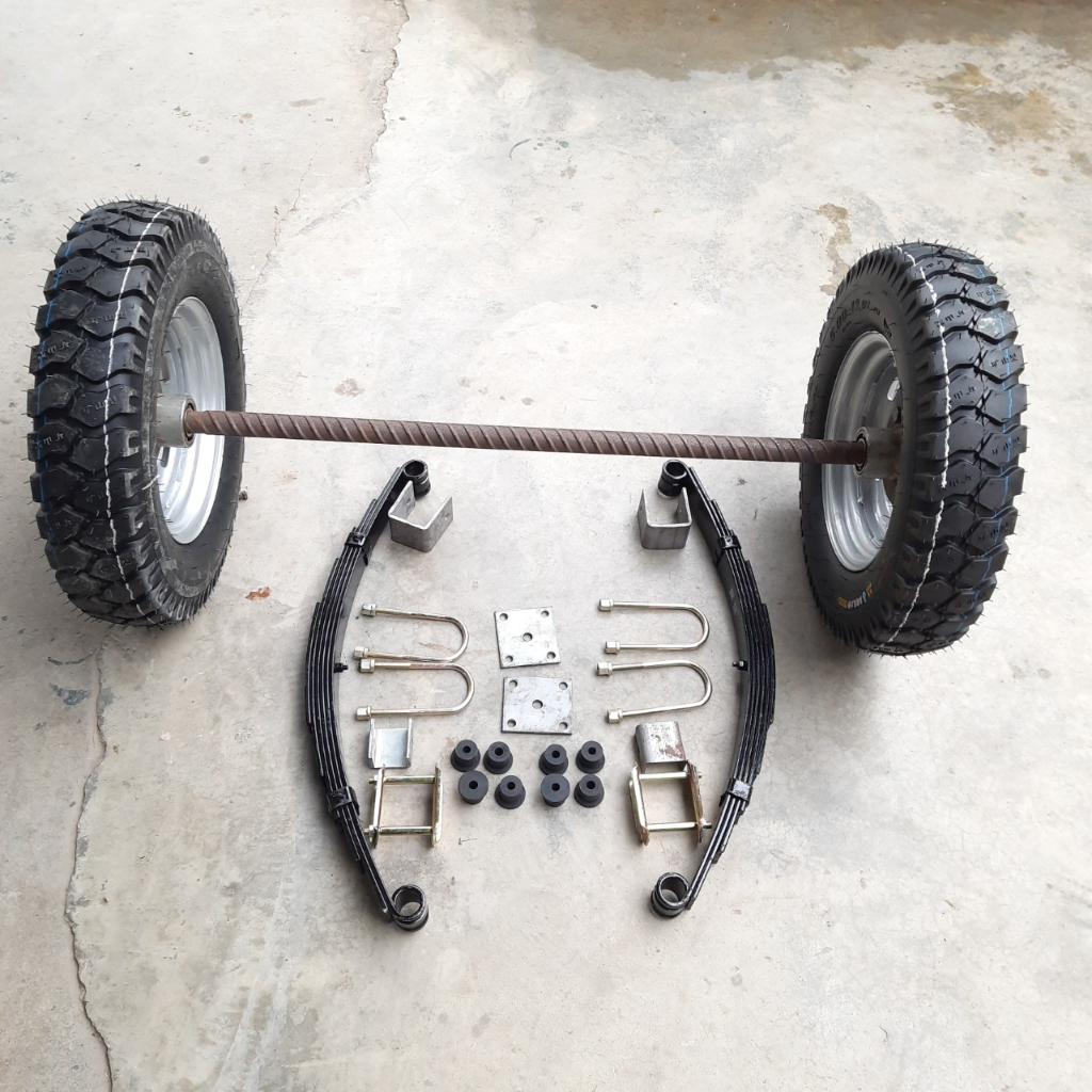 Bộ trục bánh và nhip xe lôi lắp bánh 400-12 loại lốp tàu đẹp