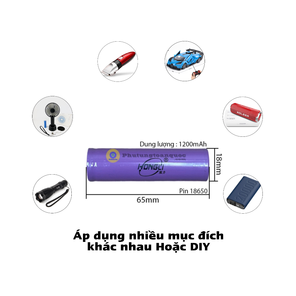 Pin 18650 HONGLI Japan 2 Đầu Bằng Dung Lượng 1200mAh Mới 100%