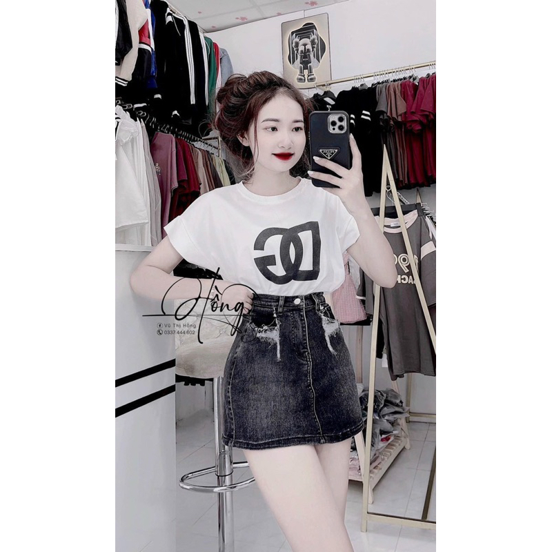 Chân váy jean dáng chữ a, chân váy bò phong cách Hàn Quốc chất liệu jean  1y