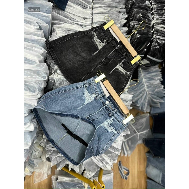 Chân váy jean dáng chữ a, chân váy bò phong cách Hàn Quốc chất liệu jean  1y