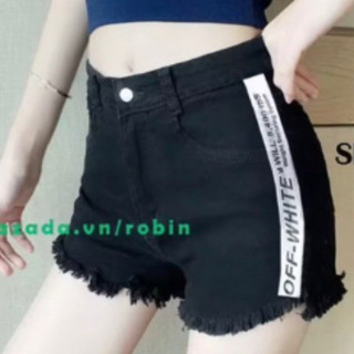 Quần short kaki jean xẻ lai phối viền tôn dáng, Quần short nữ, Quần short dây kéo trước dây hông