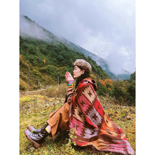   Sẵn Khăn  Áo Choàng Màu Nâu Đỏ Có Mũ Thời Trang Du Lịch Đi Phượt Tây Tạng Mông Cổ Phù Hợp Mùa Đông  Boho Mã 8899 