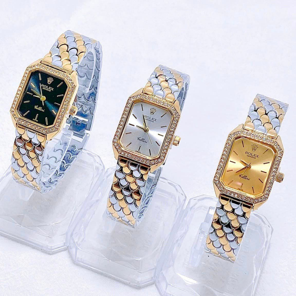 Đồng Hồ Nữ Rolex JAPAN WATCH Thiết Kế Viền Đính Đá Sang Trọng Dây Thép Không Gỉ Size 22mmx28mm