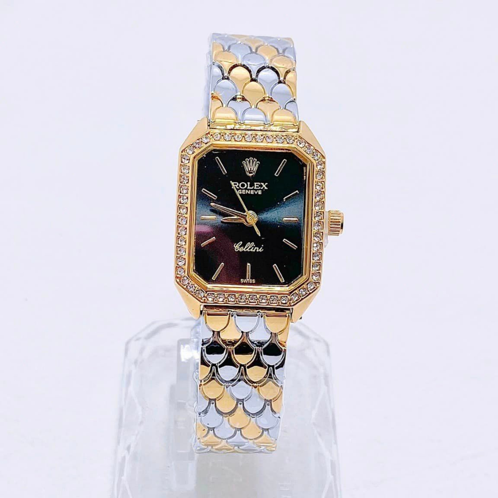 Đồng Hồ Nữ Rolex JAPAN WATCH Thiết Kế Viền Đính Đá Sang Trọng Dây Thép Không Gỉ Size 22mmx28mm