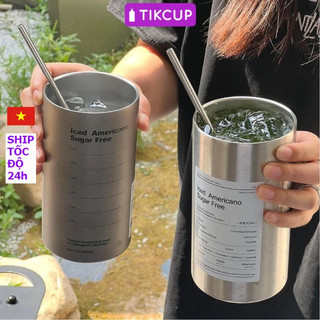 Cốc giữ nhiệt, ly giữ nhiệt iced americano inox 304 có ống hút ly uống coffee 600ml,bình nước giữ nhiệt coffee