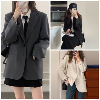 Áo khoác blazer nữ tay dài 2 lớp bảng màu trendy xám hồng đen trắng