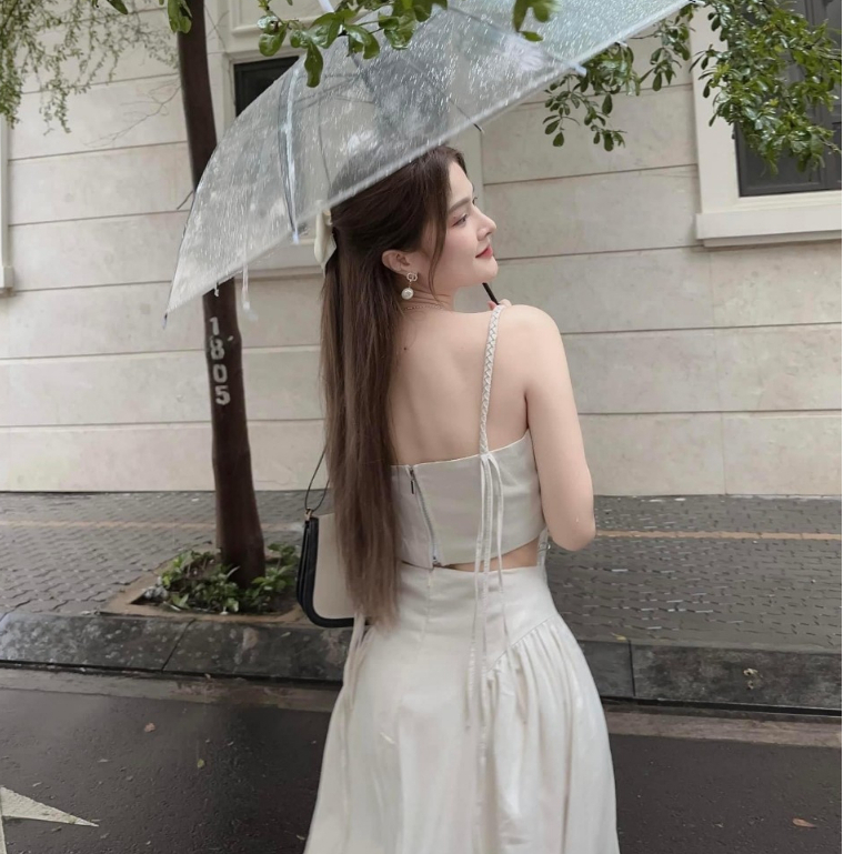 Set áo croptop 2 dây quyến rũ mix váy dài cực sang