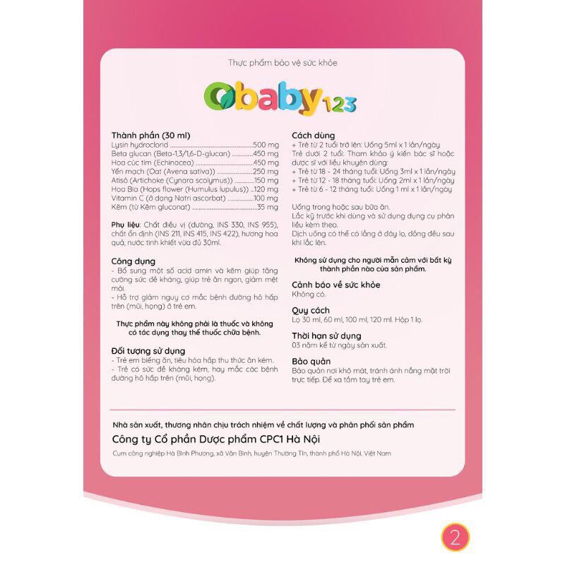 ✳️CHÍNH HÃNG OBABY 123 - Siro Ăn ngon ngủ ngon, tăng hấp thu, tăng cường đề kháng