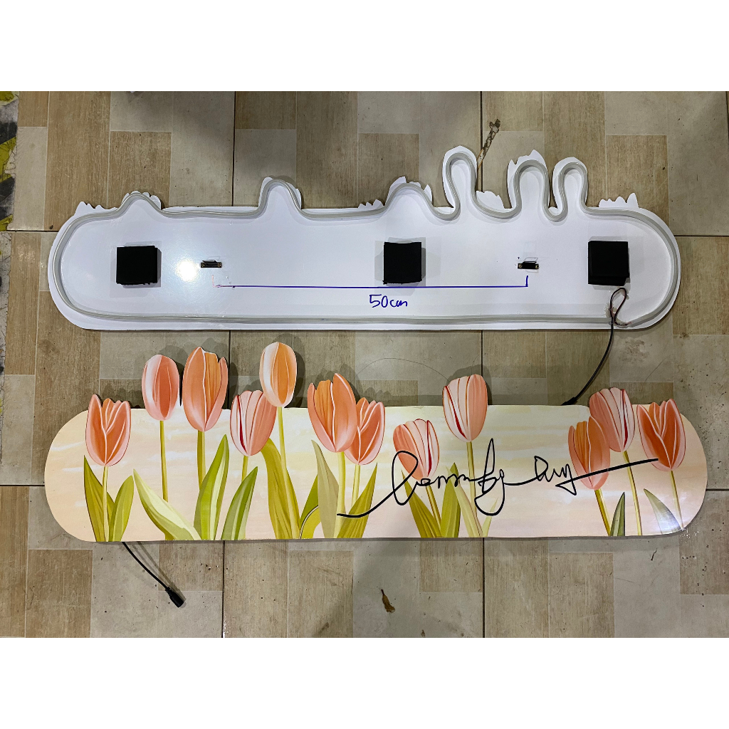 Tranh điện led tráng gương in hình hoa tulip phát sáng rực rỡ đẹp nhất decor nhà hàng khách sạn spa nails mi LUX-TULIP