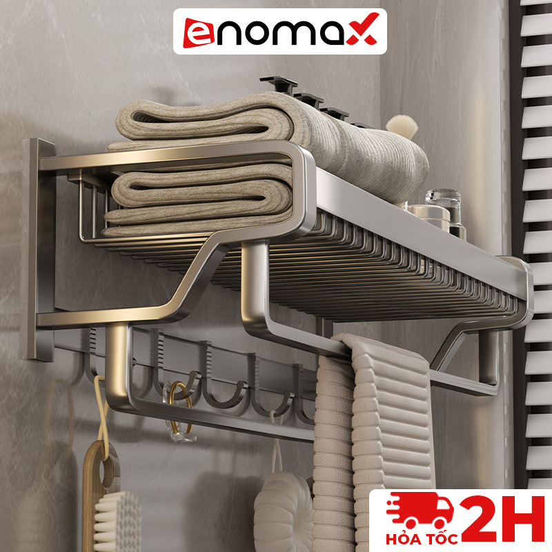 Kệ phòng tắm Enomax đựng đồ nhà tắm đa năng dán tường nhôm hàng không chịu lực tốt, kèm theo keo dán, ốc vít khi lắp đặt