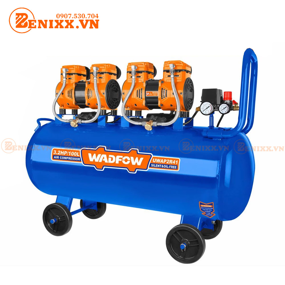 Máy nén khí không dầu 2400W bình chứa 100L WADFOW WAP2R41  -  Có động cơ nhôm -  Độ ồn 75 db