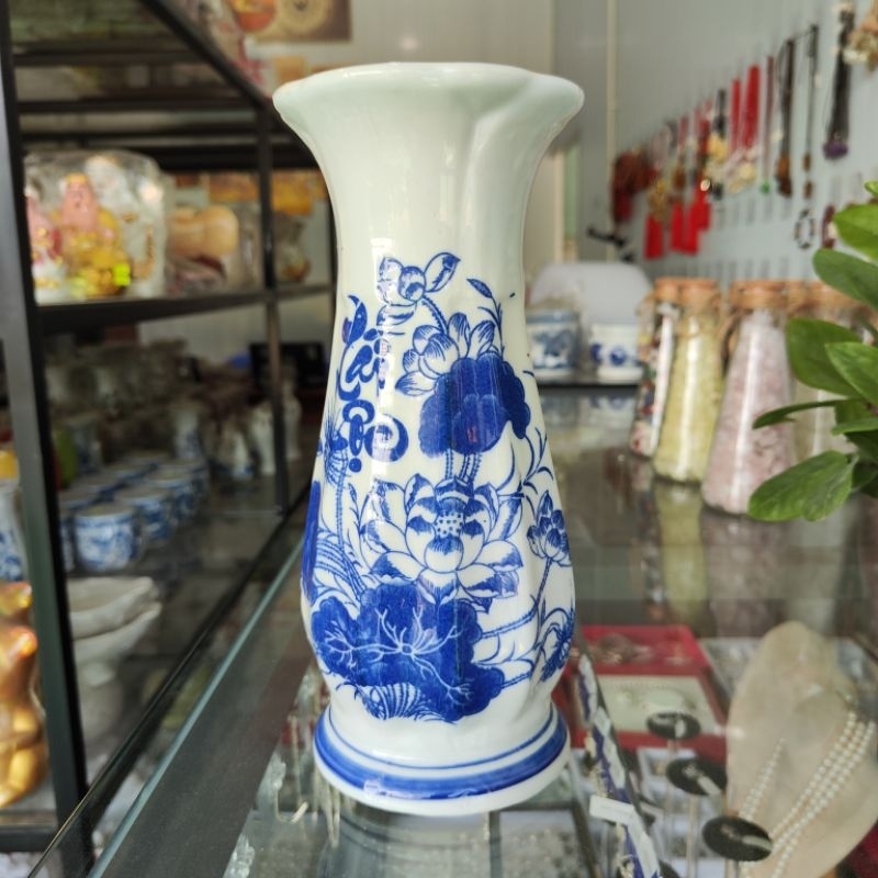 Lọ Cắm Hoa - Bình Cắm Hoa Men Lam Thờ Cúng