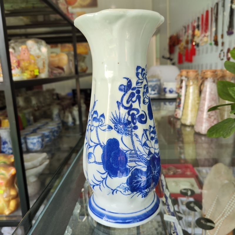 Lọ Cắm Hoa - Bình Cắm Hoa Men Lam Thờ Cúng