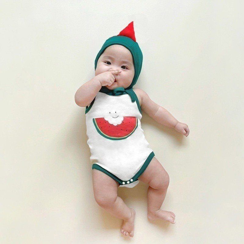 [Vải thun] Bodysuit cho bé hình dưa hấu dễ thương, bộ body chip 2 dây bé trai bé gái, mẫu quần áo sơ sinh từ 3-12kg