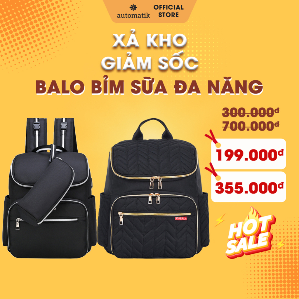 Balo Bỉm Sữa Đa Năng Chống Nước Giữ Nhiệt Túi Đựng Đồ Cho Mẹ Và Bé + Tặng Khẩu Trang Cho Bé - Automatik