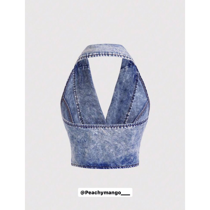 Denim cổ yếm croptop