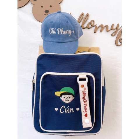 Balo thêu tên riêng cho bé loại to hai ngăn  , quà tặng cho bé đi học đi chơi