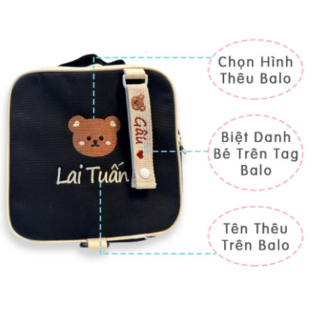 Balo thêu tên riêng cho bé loại to hai ngăn  , quà tặng cho bé đi học đi chơi