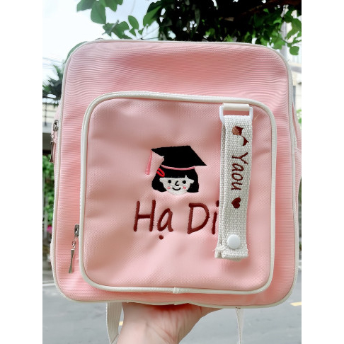 Balo thêu tên riêng cho bé loại to hai ngăn  , quà tặng cho bé đi học đi chơi