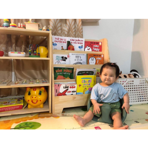 Kệ giá sách cho bé đa năng thông minh trang trí phòng học gỗ thông tự nhiên HÀNG LẮP SẴN.