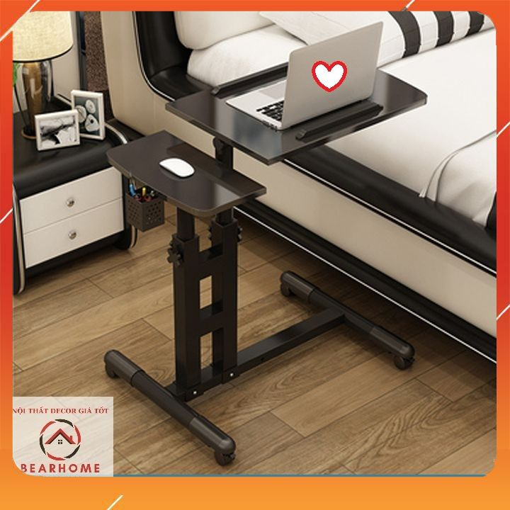 Bàn máy tính laptop đa năng,bàn làm việc có bánh xe,nâng hạ chiều cao mặt xoay nghiêng,khung sắt chắc chắn