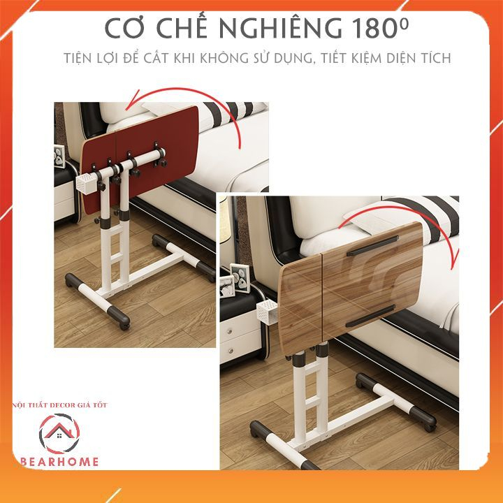 Bàn máy tính laptop đa năng,bàn làm việc có bánh xe,nâng hạ chiều cao mặt xoay nghiêng,khung sắt chắc chắn