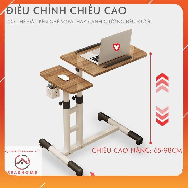 Bàn máy tính laptop đa năng,bàn làm việc có bánh xe,nâng hạ chiều cao mặt xoay nghiêng,khung sắt chắc chắn