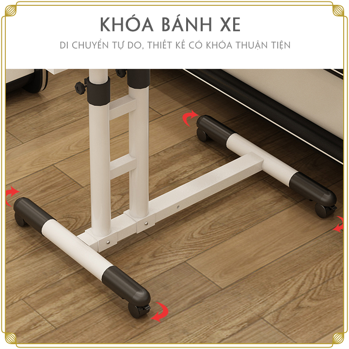 Bàn máy tính laptop đa năng,bàn làm việc có bánh xe,nâng hạ chiều cao mặt xoay nghiêng,khung sắt chắc chắn