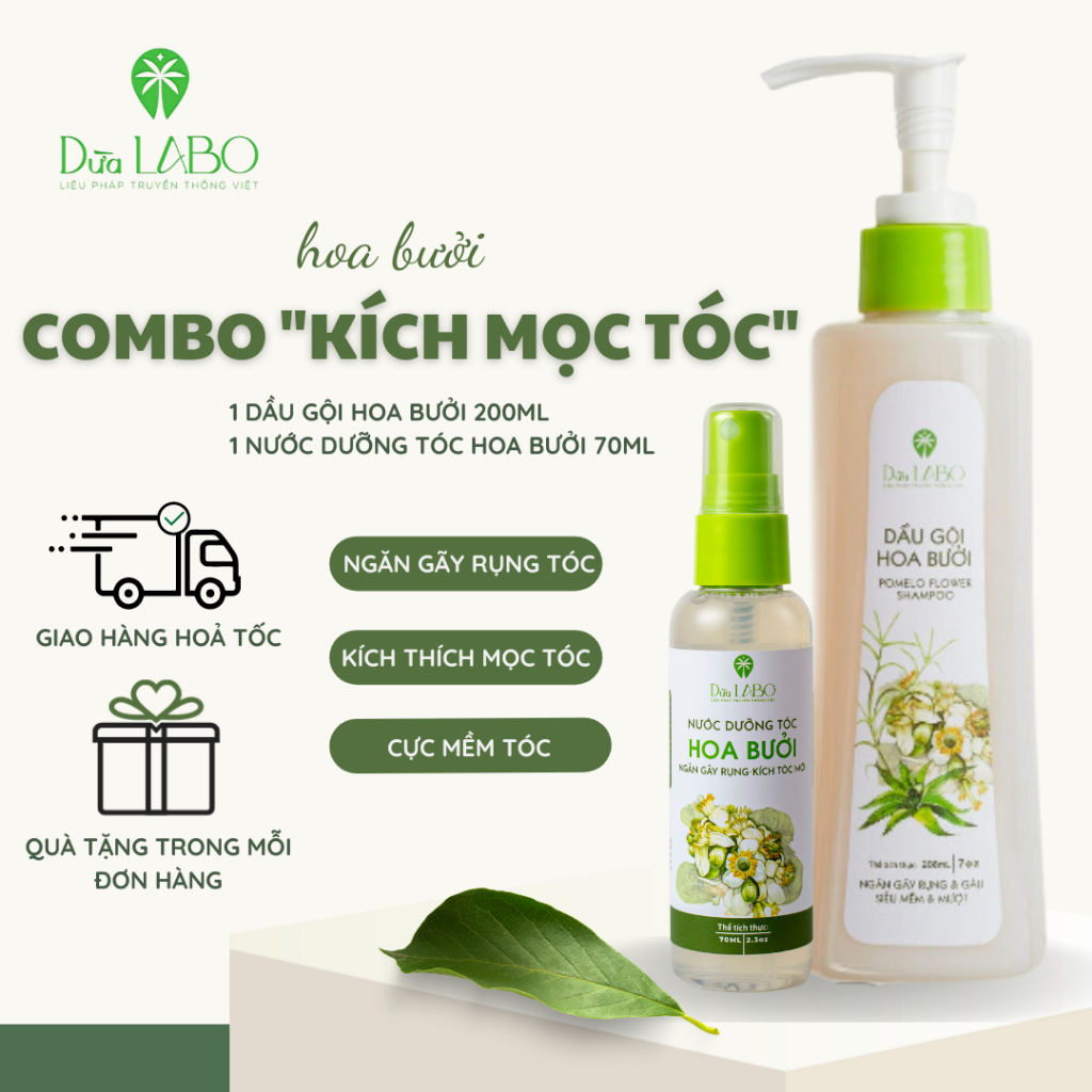 Combo "Kích Mọc Tóc" Dầu Gội Phục Hồi & Xịt Dưỡng Bưởi - Dừa LABO