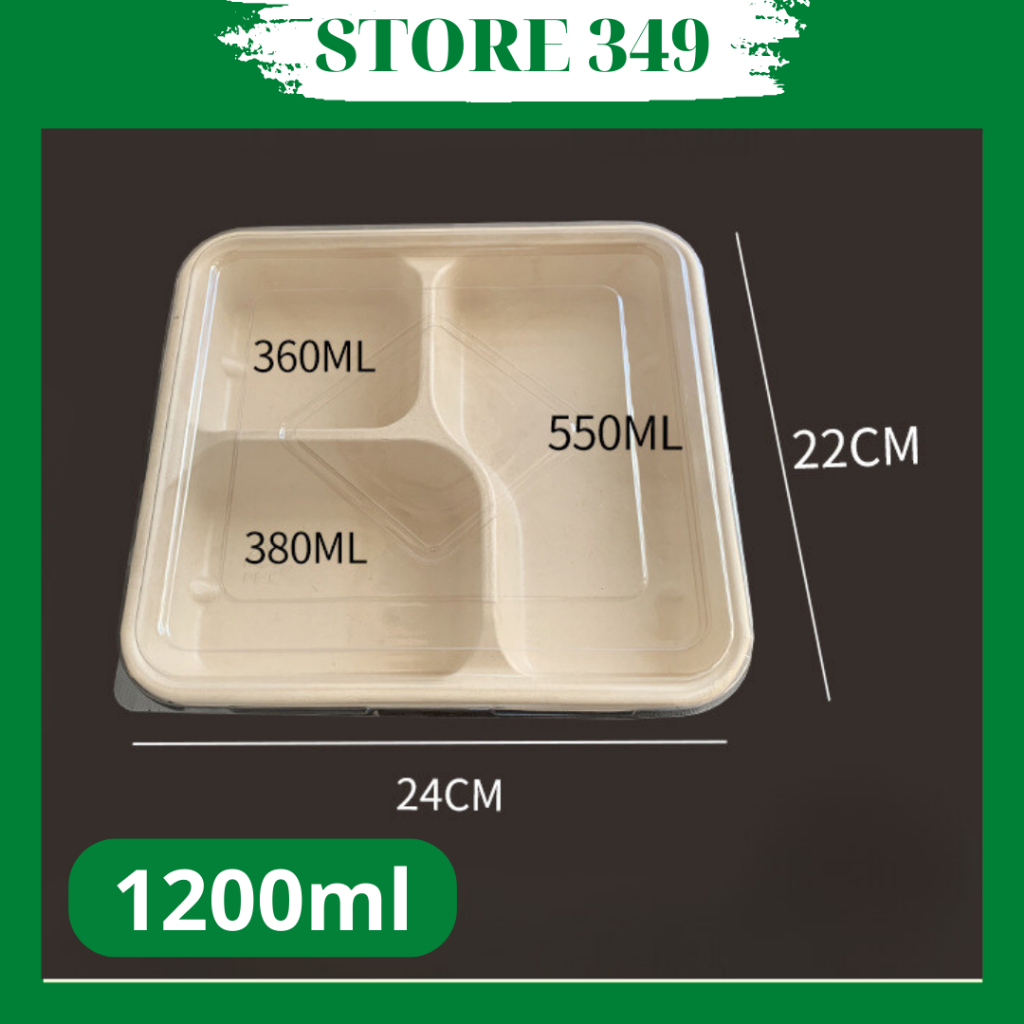 10 HỘP BÃ MÍA 3 NGĂN 1200ml + NẮP