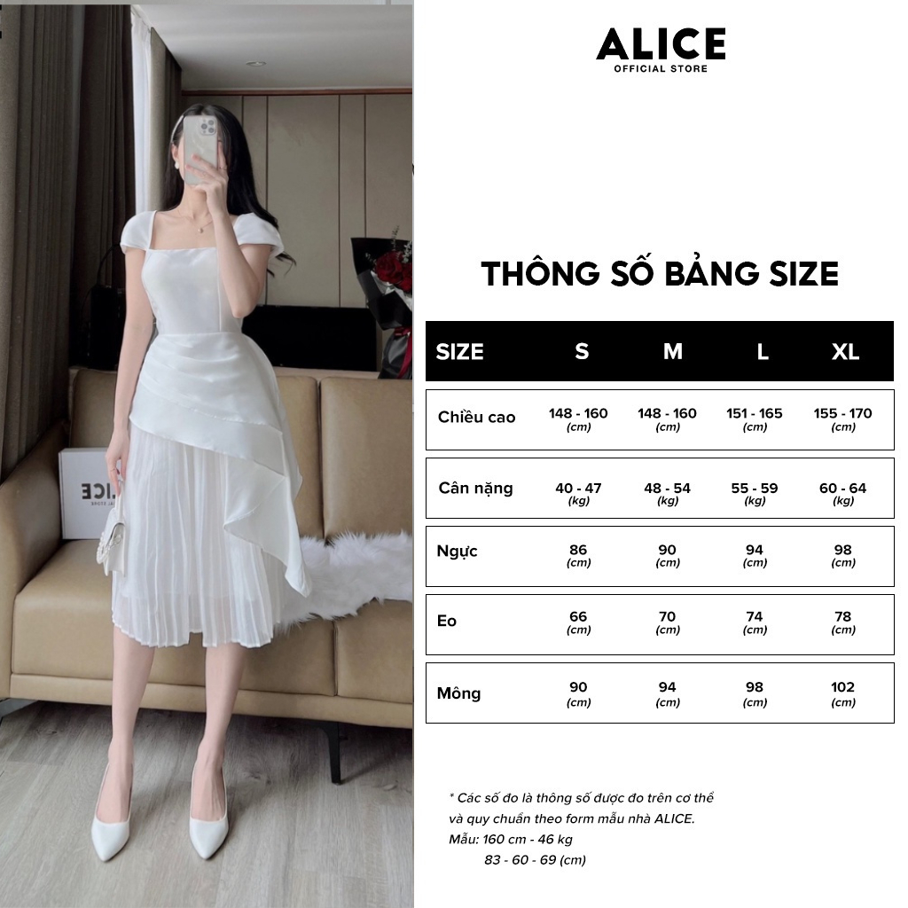 Đầm Dự Tiệc Thiết Kế Tiểu Thư Cổ Vuông ALICE Chất Vải Tafta Cao Cấp Phối Tơ Thiết Kế Tay Cánh Tiên Phối Dập Ly V790