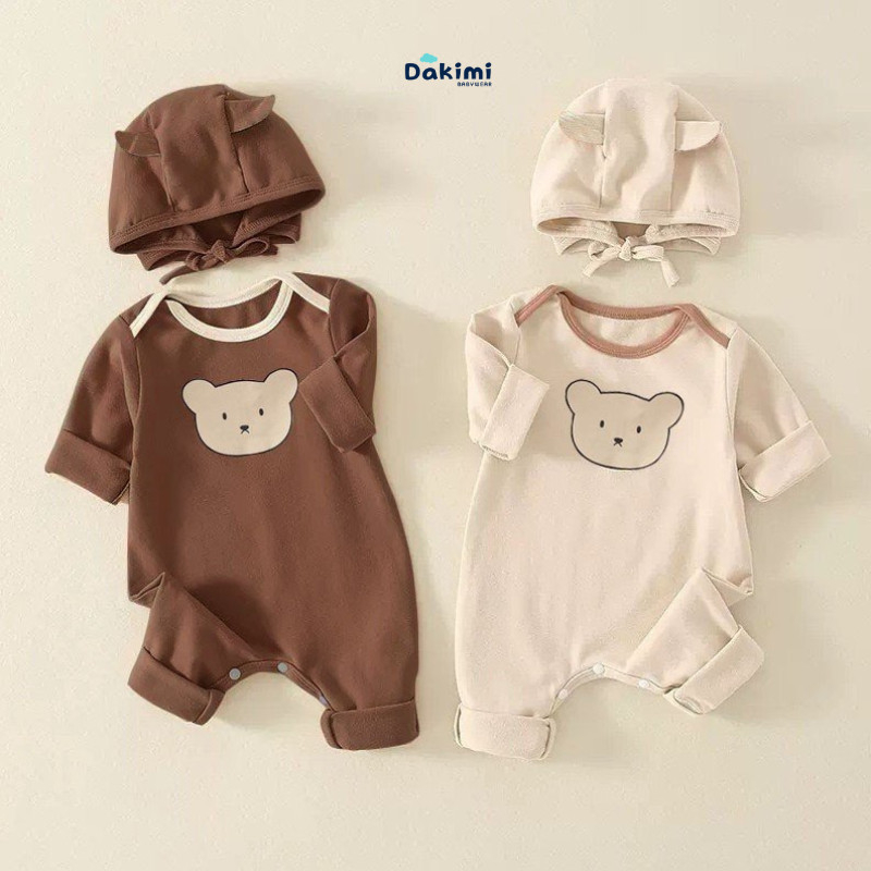 Bodysuit dài tay cho bé Hình Gấu dễ thương, body dài tay cho bé gái bé trai chất thun mẫu quần áo sơ sinh 0-12M