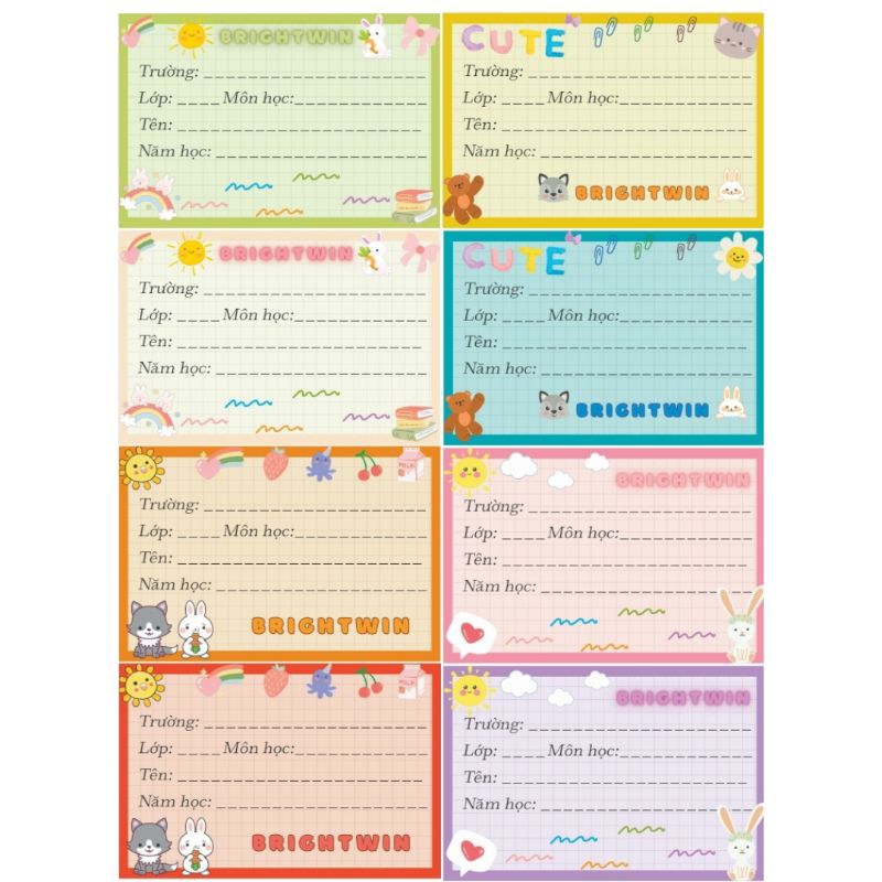 Set 8 nhãn vở OTP BL Thái Lan có nhận in theo yêu cầu