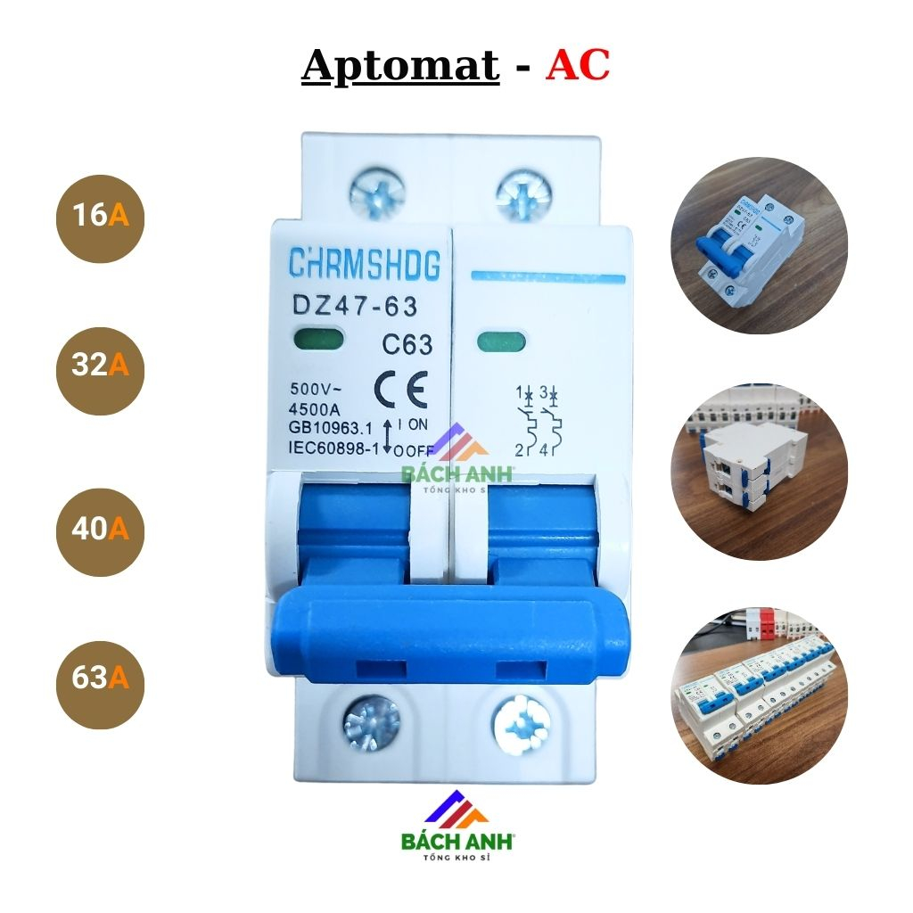 Aptomat AC MCB 2 Pha NXB-63 Chrmshdg 16A~ 63A  xanh
