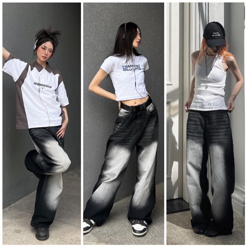 Quần jean ống rộng nam nữ unisex WASH 2 Màu Hàng Cao Cấp quần jeans suông