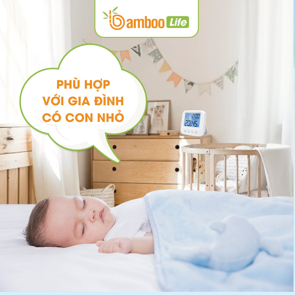Nhiệt kế phòng điện tử Bamboo Life 3 trong 1 đo nhiệt độ và độ ẩm phòng ngủ cho bé đa năng, tiện dụng