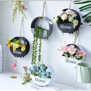 Giỏ hoa lá giả treo tường trang trí nội thất phòng khách, ban công, tiểu cảnh độc đáo Flowermini GH-04