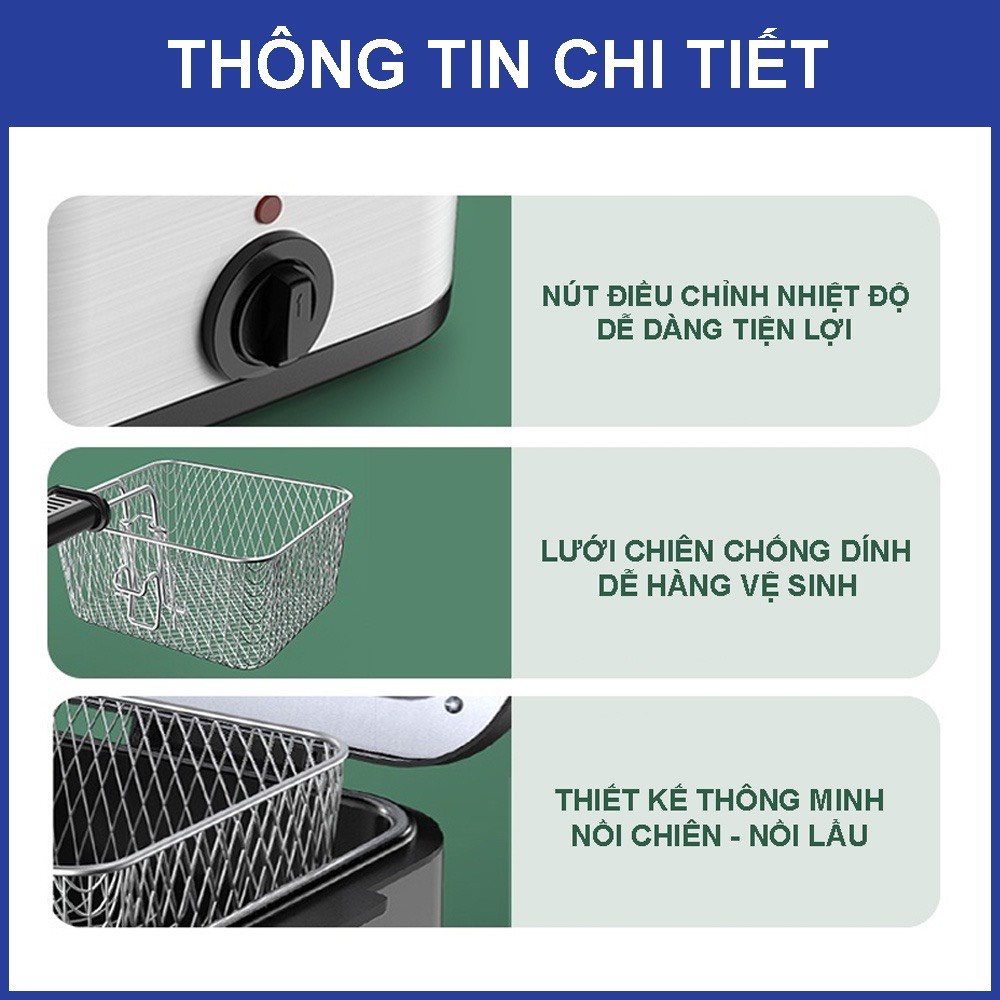 Nồi chiên ngập dầu Kaisa Villa cao cấp 2.5l Model JD 8041,bếp chiên nhúng điện đa năng tiện lợi, chính hãng