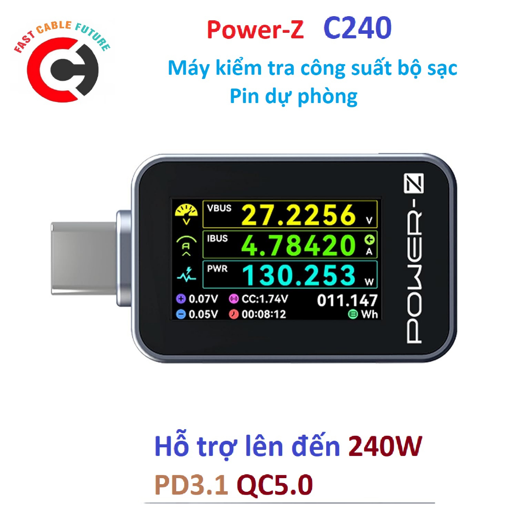 Máy đo công suất di động ChargerLAB Power-Z C240 | USB-C hỗ trợ lên đến 240W PD3.1 QC5.0