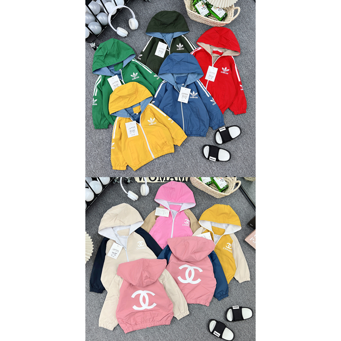 Áo gió DASs / CHANNElL có mũ đội, lót nỉ ấm áp cho bé trai bé gái - AGMC - AGMD