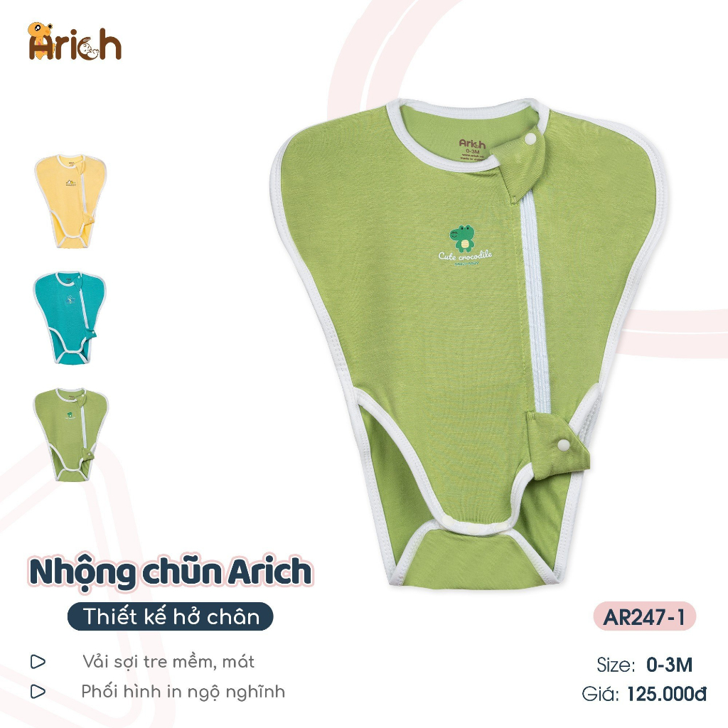 Nhộng chũn hở chân Arich vải sợi tre cao cấp từ newborn -3 tháng(TẶNG KÈM BAO TAY BAO CHÂN)