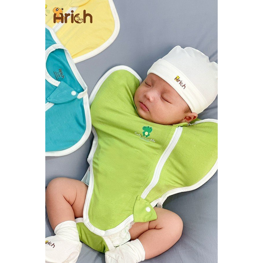 Nhộng chũn hở chân Arich vải sợi tre cao cấp từ newborn -3 tháng(TẶNG KÈM BAO TAY BAO CHÂN)